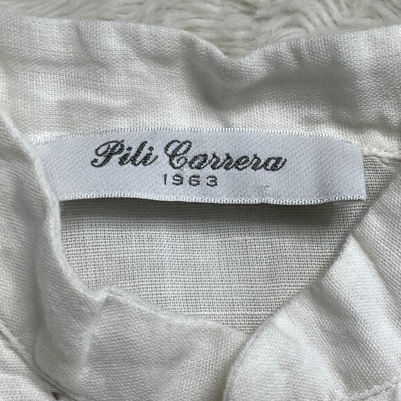 Pili Carrera Kid's White 1/2 Button Down Long Sleeve Linen Cotton Shirt Size 5 - Picture 4 of 9
